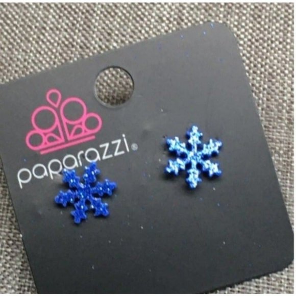 Snowflake Stud Pierced Earrings Sparkle Snow Royal Blue